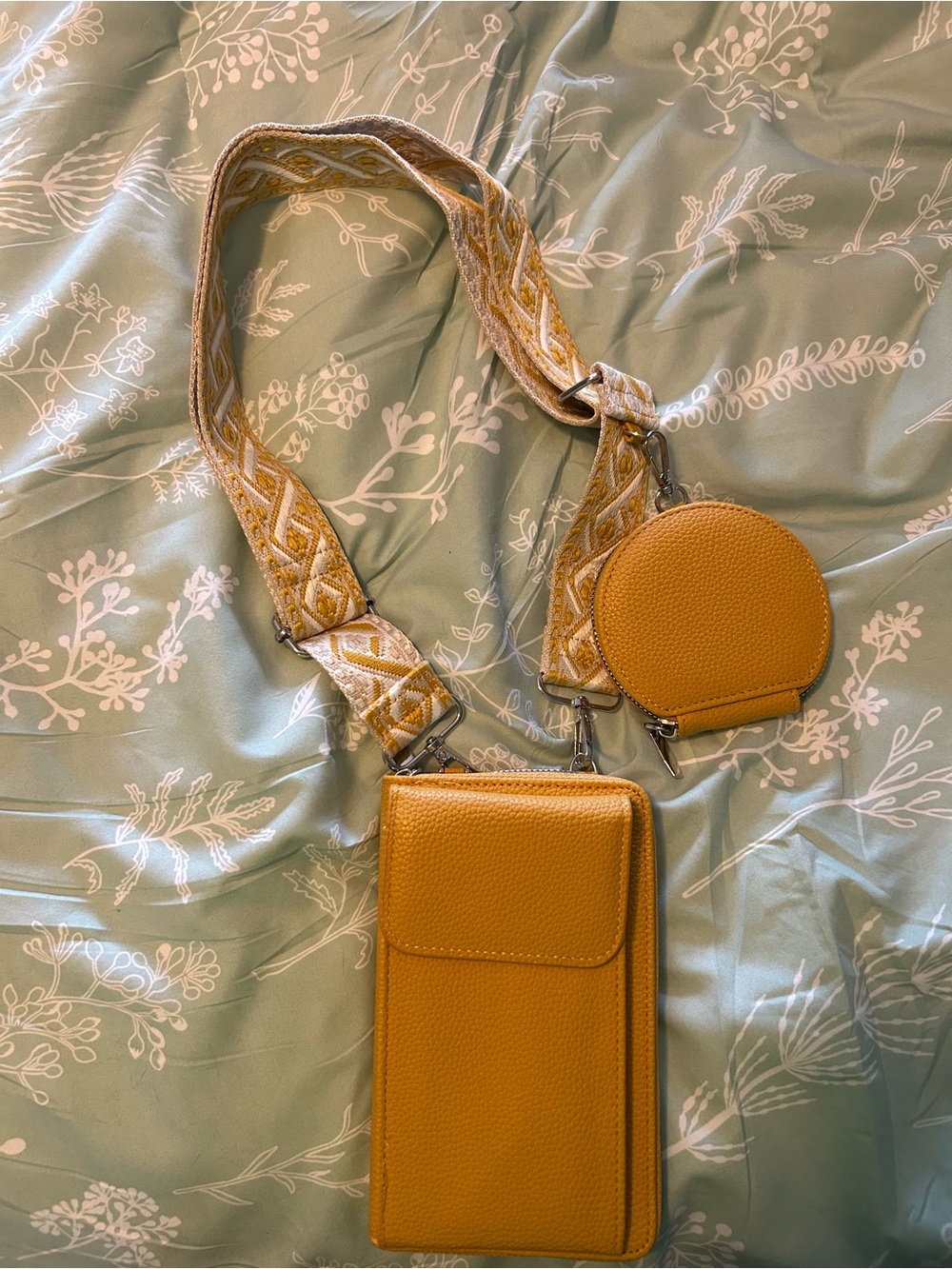 Leather Crossbody phone and wallet case with coin pouch.